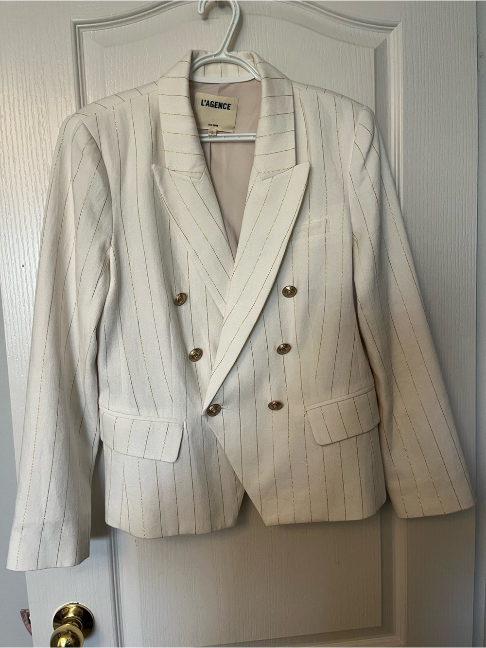 L'AGENCE Cream Blazer with Gold Pinstripe Detail